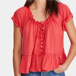 Free People Charlie Ruffle Button Top
